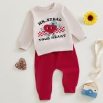 情人节套装供应商-2026情人节男童格纹运动服