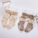 婴儿套装供应商-春夏婴儿蕾丝棉袜兔耳头带套装