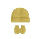 婴儿帽套装供应商-纯色套头帽手套组冬季棉质