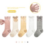 学生袜工厂-透气女童棉质过膝袜蝴蝶结网眼