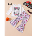 万圣节服装供应商-欧美女童长袖喇叭裤套装