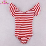 芭蕾舞连体衣生产厂家-批发短荷叶袖豹纹条纹