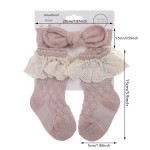 婴儿套装供应商-春夏婴儿蕾丝棉袜兔耳头带套装