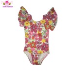 婴儿连体衣工厂-批发实惠短荷叶袖粉色花卉