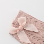 学生袜工厂-透气女童棉质过膝袜蝴蝶结网眼