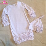 婴儿袍工厂-新生儿回家服纯色长袖荷叶边袍