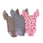 芭蕾舞连体衣生产厂家-批发短荷叶袖豹纹条纹