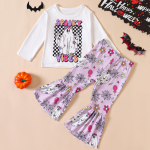 万圣节服装供应商-欧美女童长袖喇叭裤套装