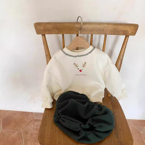 婴儿套装工厂-25秋冬新款圣诞纯色按钮套装