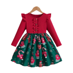 圣诞裙工厂-节日穿着女童红色荷叶袖连衣裙