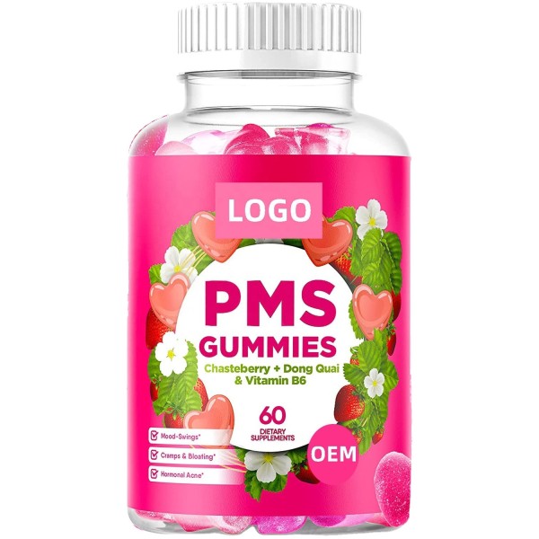 OEM Package PMS Gummies for Women with Dong Quai and Vitamin B6 Sugar Free  Health Supplement Vegan Private Label