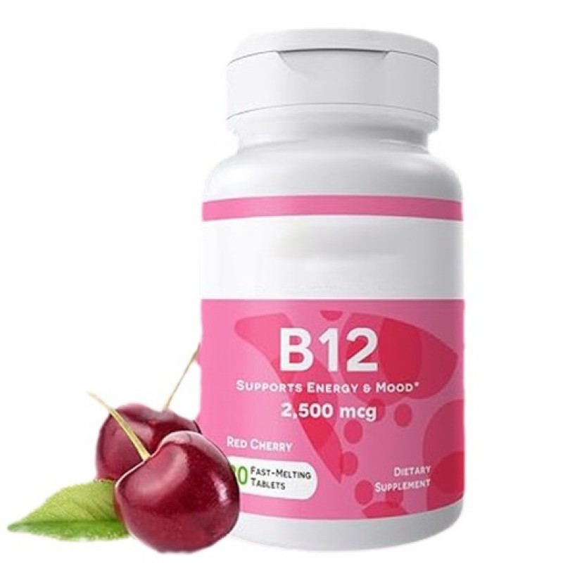 OEM Private Label Vitamin B12 Tablets Red Cherry Flavor B12 Vitamins Pills Supplement Support Whole Body Health