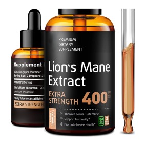 Private Label Package Pure Lion's Mane Mushroom Extract Drops 60ml Supports Focus and Memory Health  OEM Package
