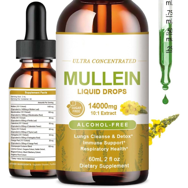 OEM Package Mullein Extract Liquid Drops for Lung Cleanse and Detox Respiratory Drops Health Supplement Vegan