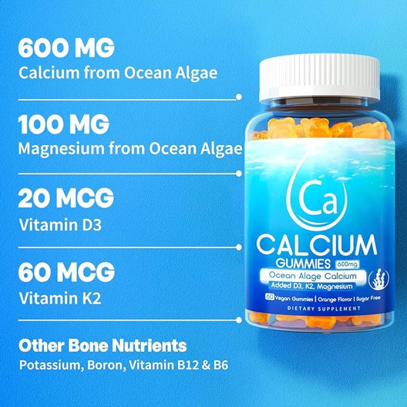 OEM Calcium Gummies for Healthy Ocean Algae Calcium with D3 K2 Good Supplement Orange Flavor