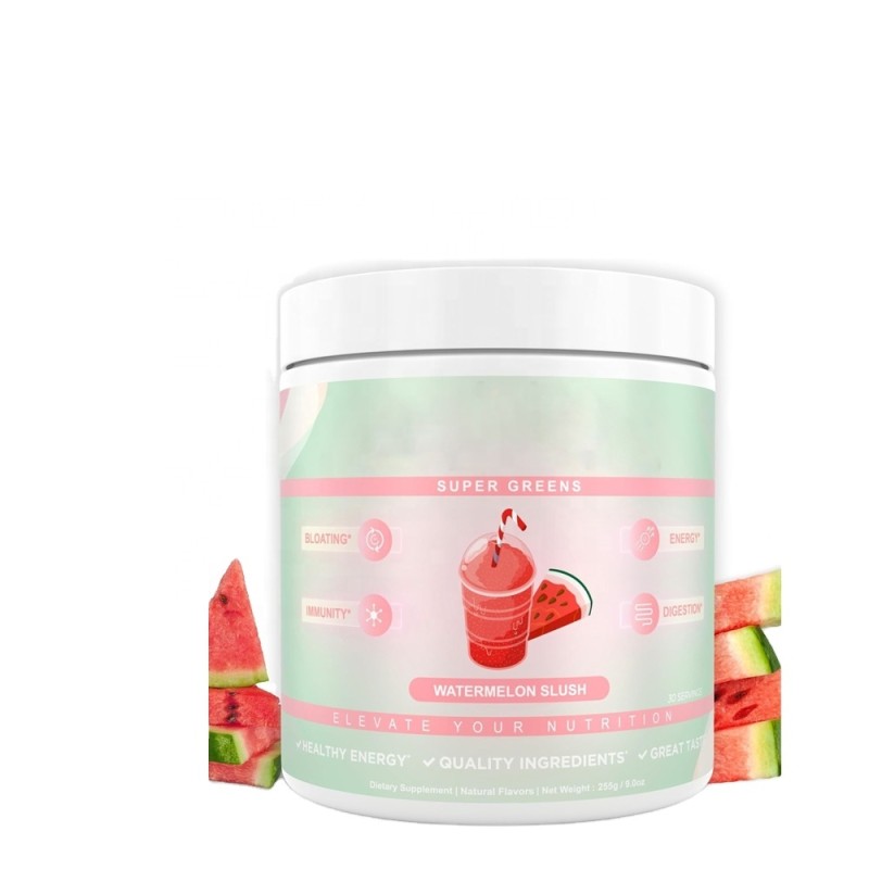 Super Greens Powder Natural Greens Supplement Watermelon Flavor Supports Healthy Weight OEM Package