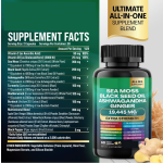 Private Label Sea Moss Capsules 60 Each Capsules Formula with Black Seed Oil Ashwagandha and Ginger Energy Booster Supplement