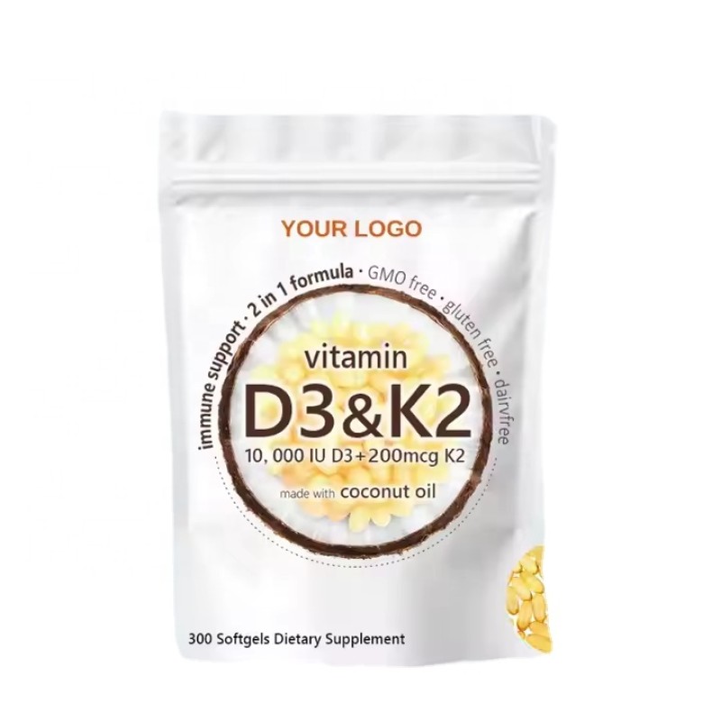RHot Sale OEM Package Vitamin D3 K2 Softgels Health Supplement Vegan Raw Material 10000iu Vitamin D3 K2 Capsules Wholesale Price
