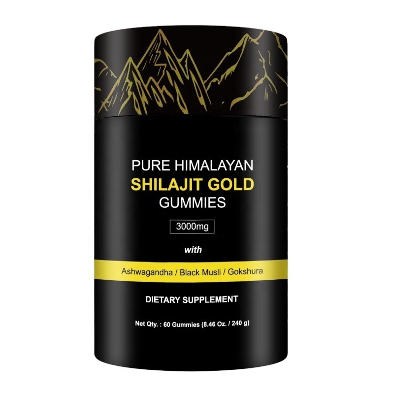 Paper Tube Package Shilajit Gummies Boost Energy with Ashwagandha Pure Himalayan 60 Gummies Per Tube Individually Wrapped