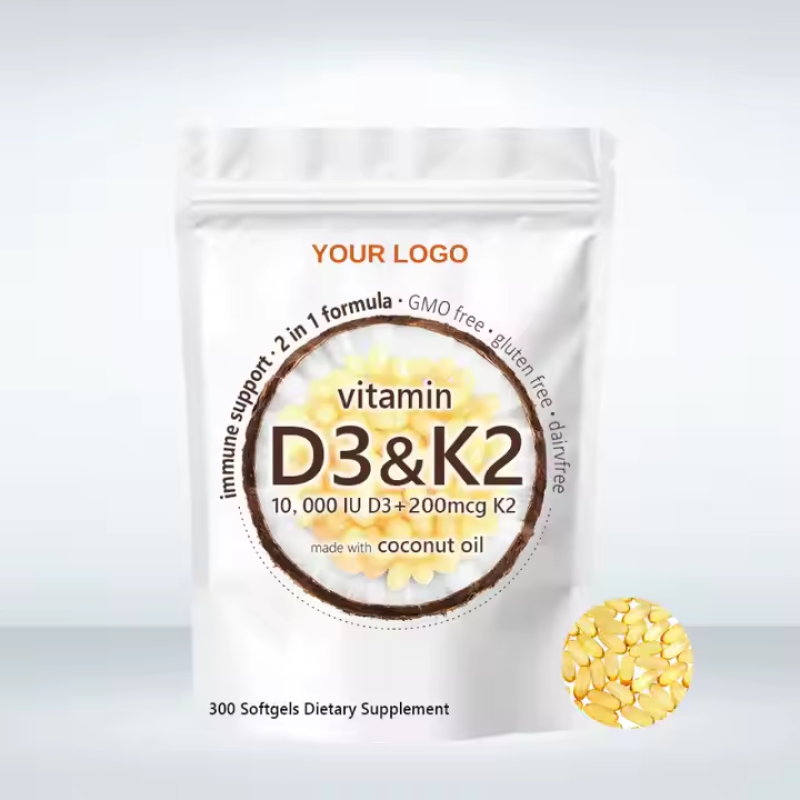 OEM Health Supplement Vitamin K2 Softgel Vegan Raw Material 10000iu Vitamin D3 K2 Capsules 300caps Vitamin D3 K2 Powder