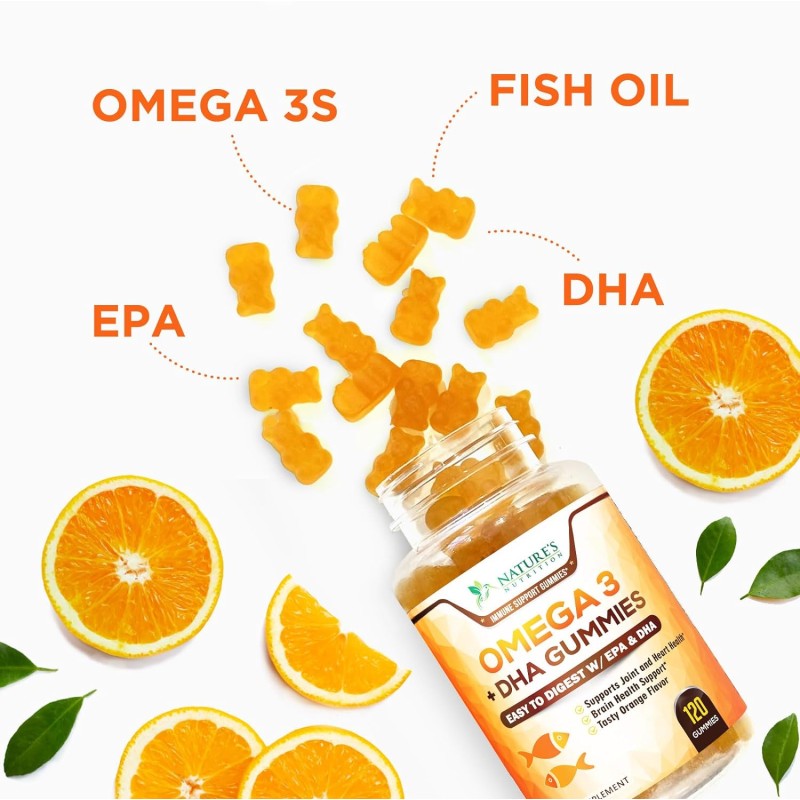 私人标签欧米茄3鱼油DHA和EPA软糖补充心脏大脑和关节支持