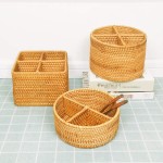 储物盒生产厂家 - 手工编织藤4格