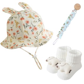 Baby Bib Set Manufacturer - Flower Hat Pacifier Clip