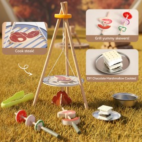 烧烤玩具工厂 - 木质烤炉游戏套装食物