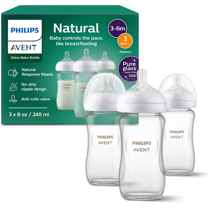 Glass Bottle Supplier - Philips Avent Natural 8oz 3-pack