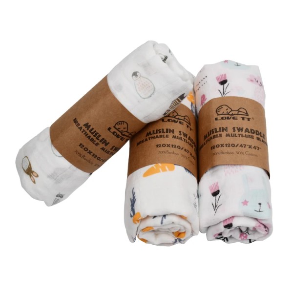 婴儿毯工厂 - 可定制印花棉襁褓毯