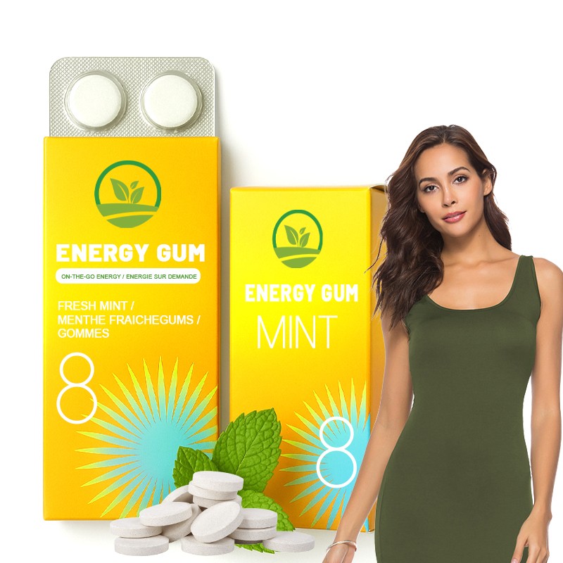 OEM Vegan Caffeine Gum 50mg | Sugar-Free Energy & Focus | B6 B12 Taurine | Fresh Mint
