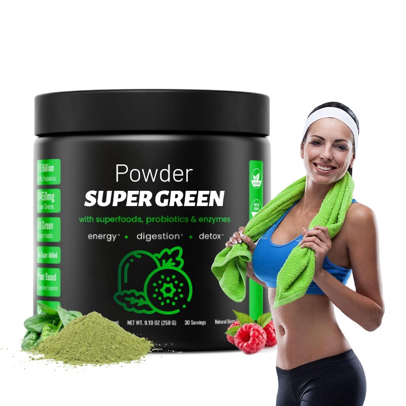 OEM Vegan Herb Extract Super Greens Blend Organic Superfoods Probiotics Powder Energy Drink Enzymes Energy Detox Powder