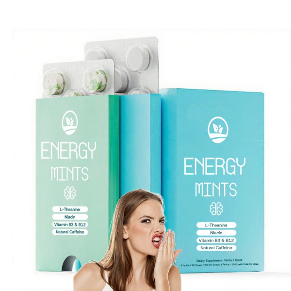 OEM L-Theanine Energy Caffeine Tablets Chewing Gums Support Energy Focus Sugar Free Peppermint Gum Tablets Herbal Supplement