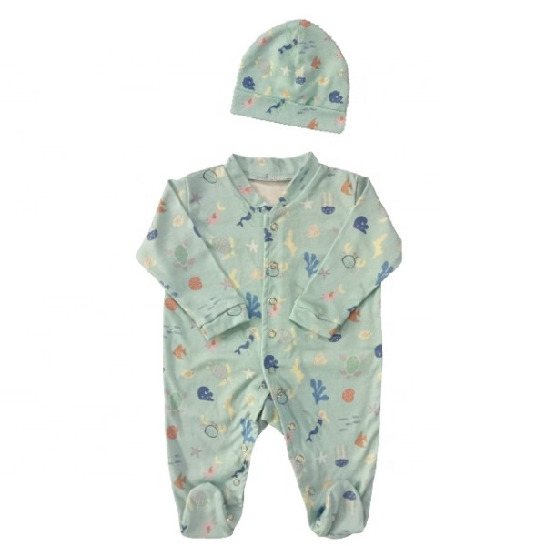 婴儿连脚裤供应商 - 棉柔软舒适长袖纯色印花