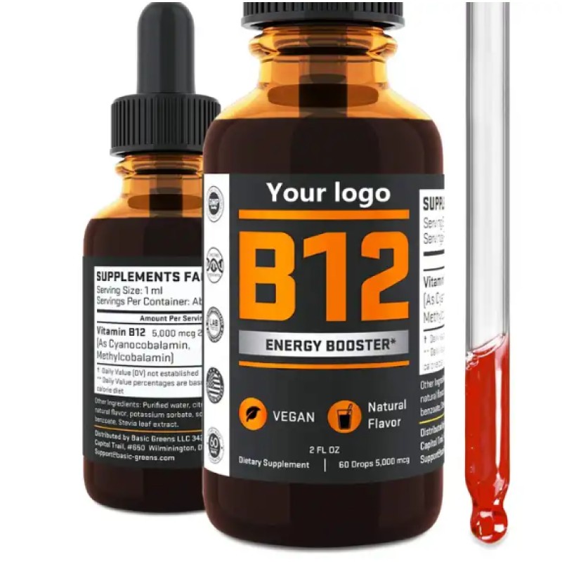 Private Label Vitamin B12 Sublingual Drops 30/60ml Adult Energy Supplements Beauty Products Wholesale