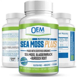 Private Label Organic Irish Moss Powder Capsule Extract Supplement Beauty Sea Moss Bladderwrack Burdock Capsules for Adults