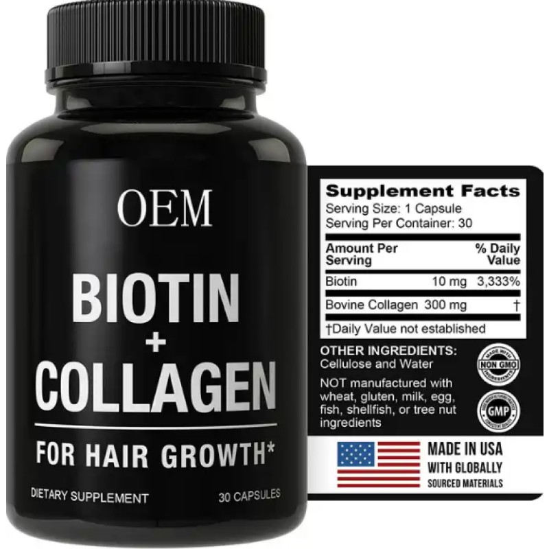 2022 Own-Brand Biotin Capsules for Hair Nail Skin Growth Vitamin Collagen Keratin Supplement Pills for Adults Children 32/60