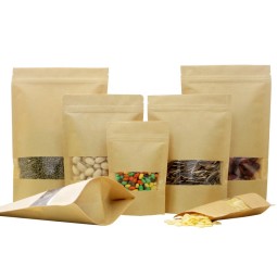 WK01 Hot Sale Custom Printed Ziplock Stand up Pouch Biodegradable Bags Kraft Paper Bag Window Design