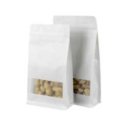 WK03 Wholesale Custom Print logo White Kraft Paper Bag Eight-eadges Food Paper Zipper Bag Stand up With Window