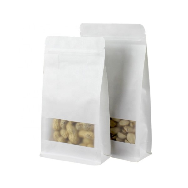 WK03 Wholesale Custom Print logo White Kraft Paper Bag Eight-eadges Food Paper Zipper Bag Stand up With Window