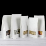 WK03 Wholesale Custom Print logo White Kraft Paper Bag Eight-eadges Food Paper Zipper Bag Stand up With Window