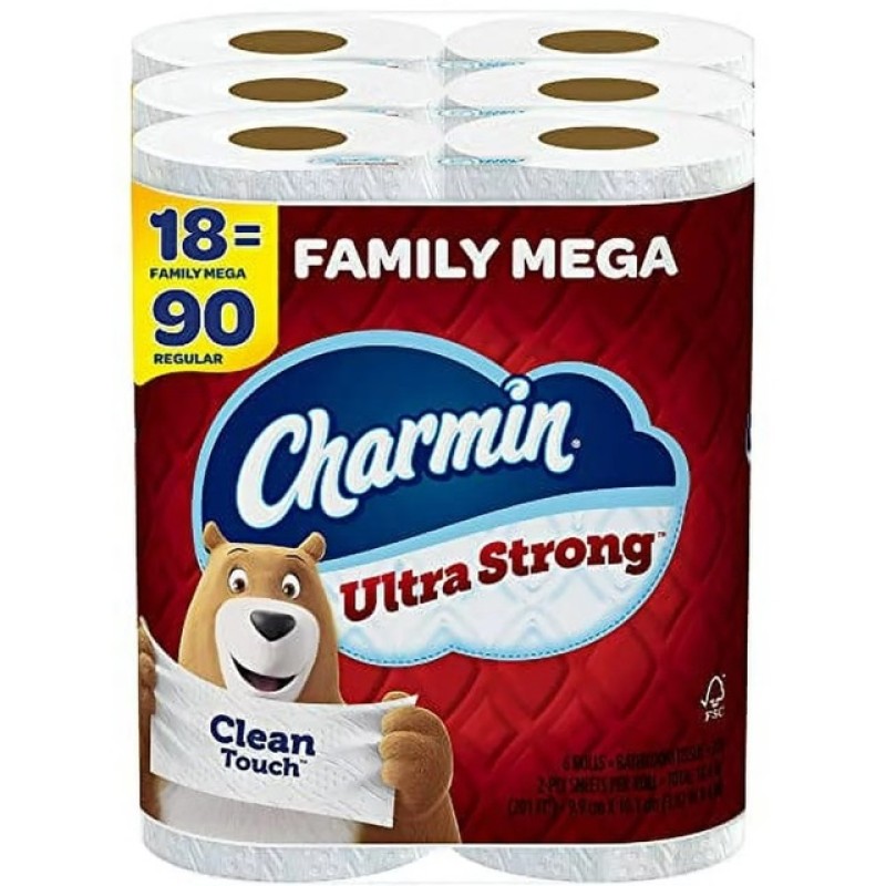 Toilet Paper Manufacturer - Charmin Ultra Strong 18 Family Mega Rolls 90 Regular Rolls Stock