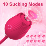 Hot Selling 2-in-1 Rose Sex Toy Silicone Oral Suction Vibrator Rose Clitoral Licking & 10-Speed Thrusting for Women and Couples