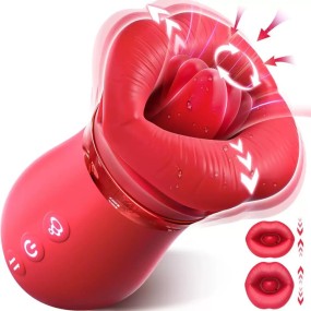 Red Lip Rose Vibrator with Sucking Tongue Licking Feature New Big Mouth Sex Product Device