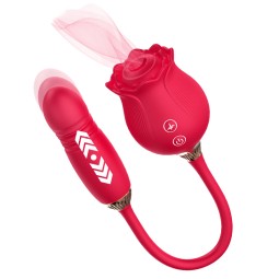 Hot Selling 2-in-1 Rose Sex Toy Silicone Oral Suction Vibrator Rose Clitoral Licking & 10-Speed Thrusting for Women and Couples
