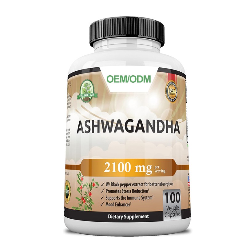 Factory Customization Herbal Dietary Supplements 2,100 mg KSM 66 Organic Ashwagandha Capsules Stress for Relief Mood Enhancer