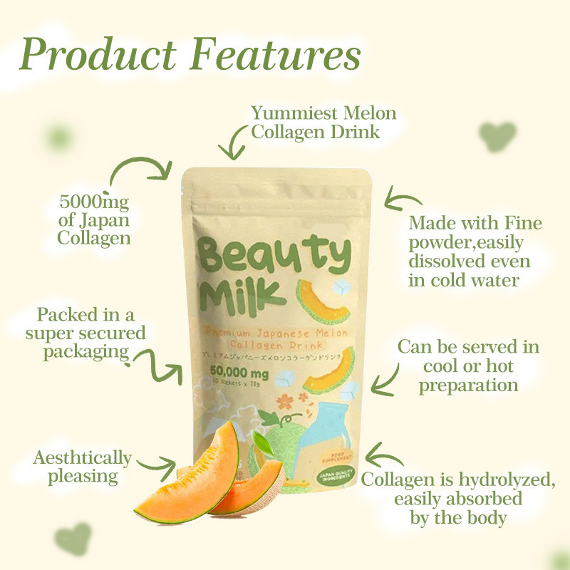 TikTok热股票优质皮肤美白美容脸草莓瓜美容牛奶胶原蛋白肽粉饮料补充