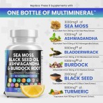 Nutritional Supplement for Adults 3000mg Sea Moss 1000mg Black Seed Oil Capsules Supports Health Ashwagandha Turmeric