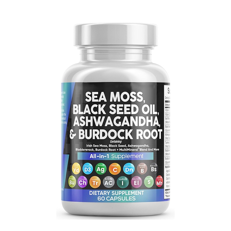 Nutritional Supplement for Adults 3000mg Sea Moss 1000mg Black Seed Oil Capsules Supports Health Ashwagandha Turmeric