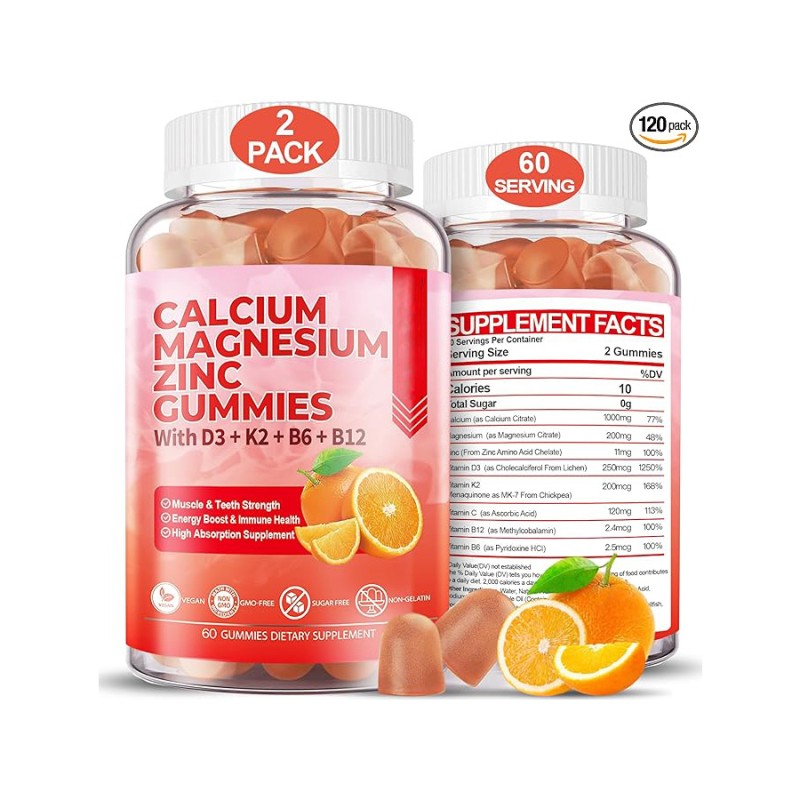 Sugar Free Supplement Gummies Good Quality With Zinc,Calcium and Magnesium Herbal Supplements Vitamin D3 & B12 for Women and Men